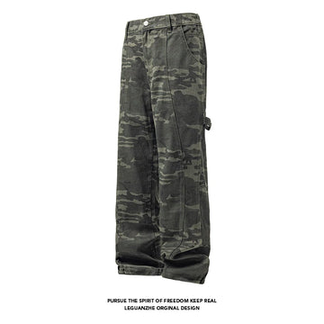New Mens Camouflage Cargo Work Pants Casual Patchwork Straight Leg Outdoor Utility Military Comfortable Durable Hiking Tactical